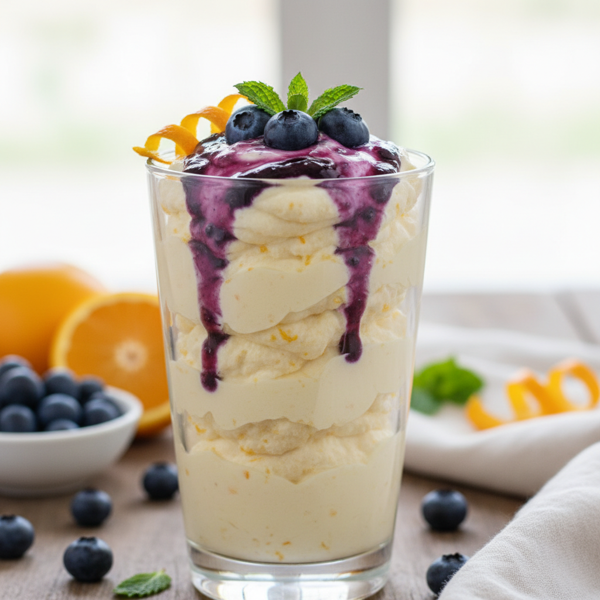 Citrus Bliss Yogurt Mousse with Blueberry Drizzle recipe