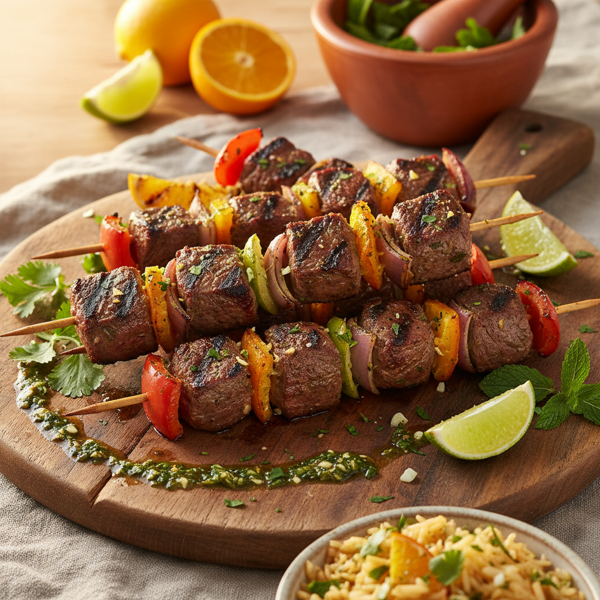 Citrus Herb Mojo Beef Skewers recipe