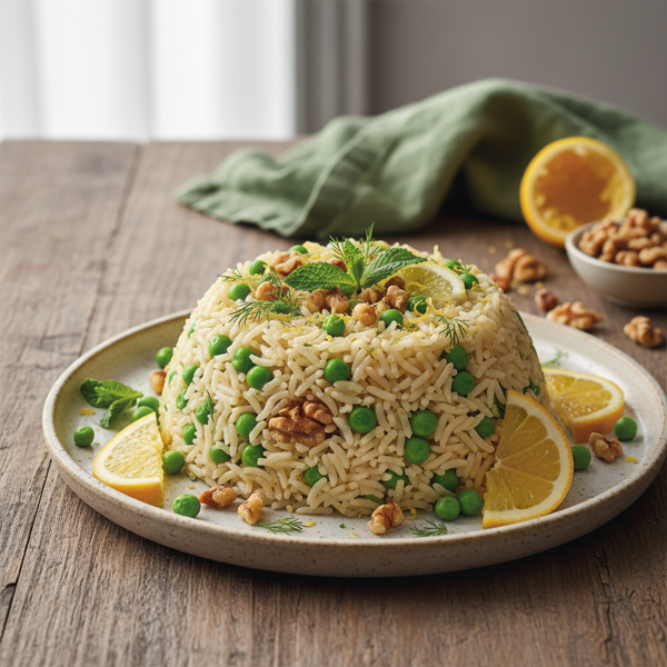 Citrusy Spring Rice with Peas and Toasted Walnuts recipe