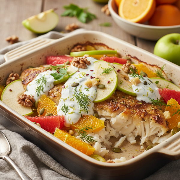 Citrusy Waldorf-Style Cod Bake recipe