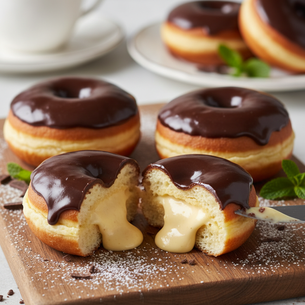 Classic Boston Cream Filled Doughnuts with Chocolate Glaze recipe