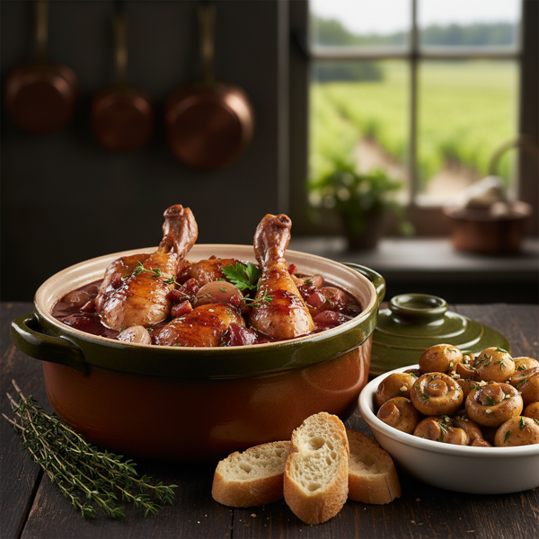 Classic French Coq au Vin with Garlic Mushrooms recipe
