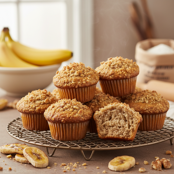 Classic Moist Banana Muffins with Streusel Topping recipe