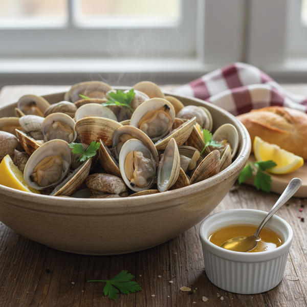 Classic Steamed Maine Clams with Buttery Dip recipe