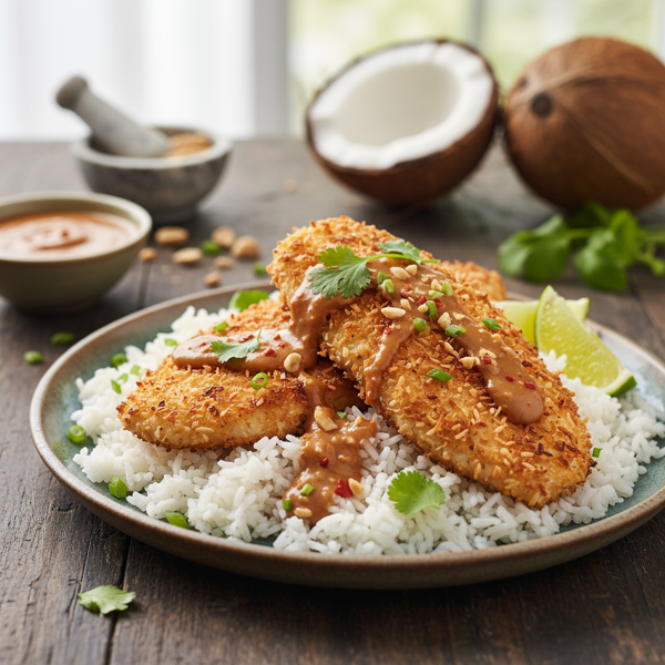 Coconut-Crusted Tilapia with Spicy Peanut Sauce recipe