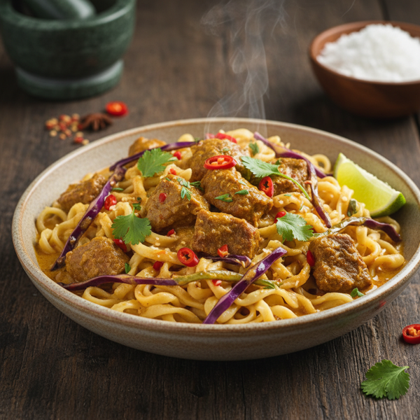 Coconut Beef Curry Noodles with Cabbage recipe