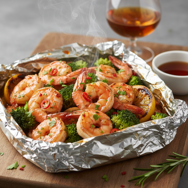 Cognac Shrimp and Broccoli Foil Packets recipe