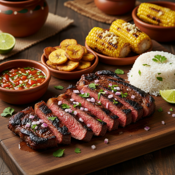 Colombian Marinated Grilled Skirt Steak with Flavorful Accompaniments recipe