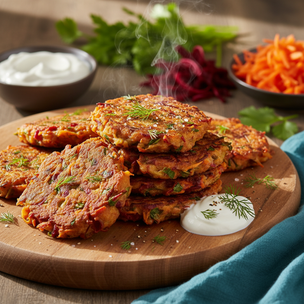 Colorful Beet and Carrot Fritters recipe