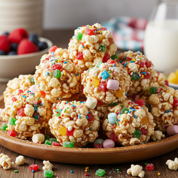 Colorful Chewy Popcorn Delight Balls recipe