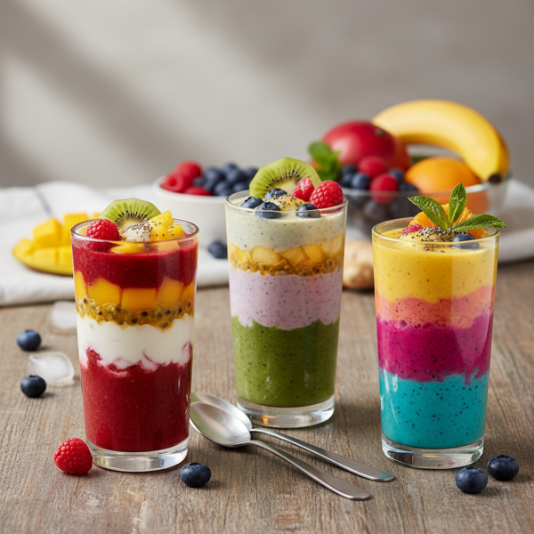Colorful Layered Fruit Smoothies recipe