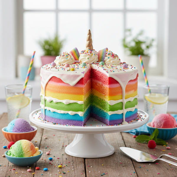Colorful Rainbow Delight Ice Cream Cake recipe