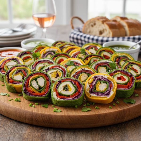 Colorful Veggie & Chicken Pinwheels recipe