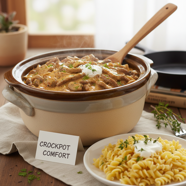 Comforting Crockpot Beef Stroganoff recipe