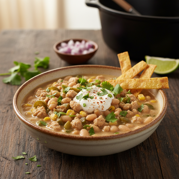 Comforting Ground Turkey White Chili recipe