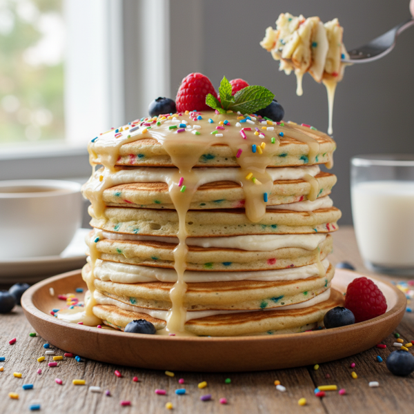 Confetti Cake Stack Pancakes recipe