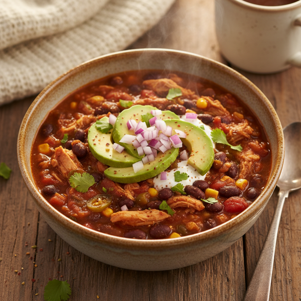 Cozy Slow Cooker Chicken Chili with Avocado Garnish recipe