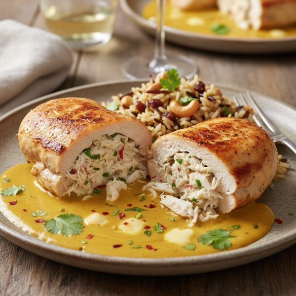 Crab-Stuffed Chicken Breasts with Creamy Curry Cheese Sauce recipe