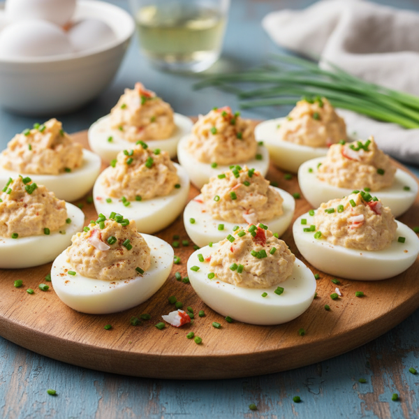 Crab-Stuffed Deviled Eggs with Fresh Chive Garnish recipe