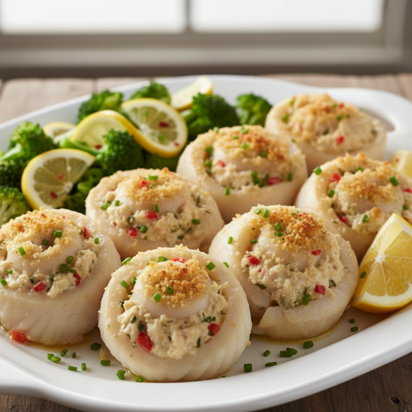 Crab-Stuffed Flounder Rolls with Lemon-Broccoli Medley recipe