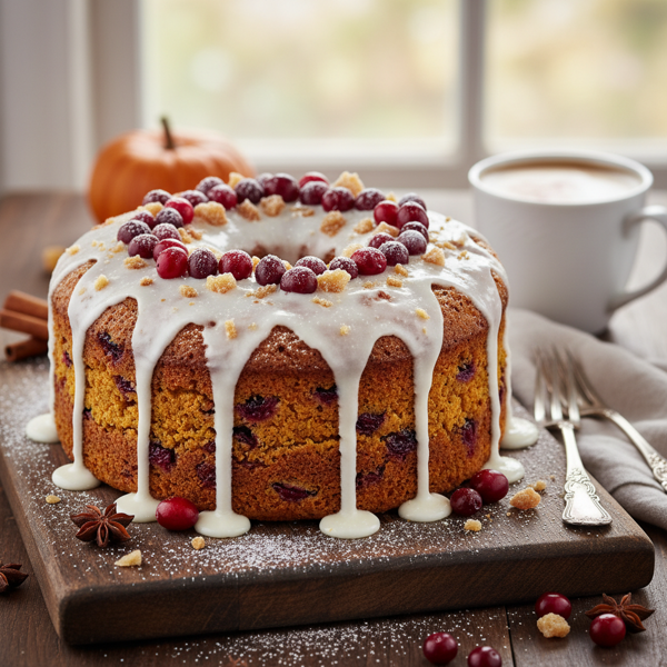 Cranberry-Infused Pumpkin Spice Cake with Glaze recipe
