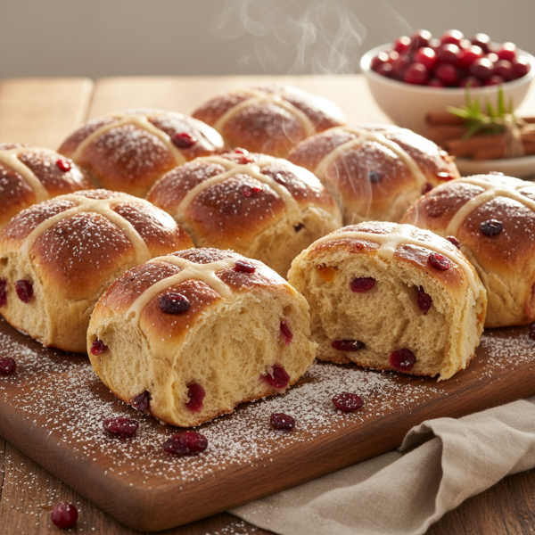 Cranberry Delight Hot Cross Buns recipe