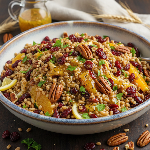 Cranberry Pecan Wheat Berry Salad with Citrus Vinaigrette recipe