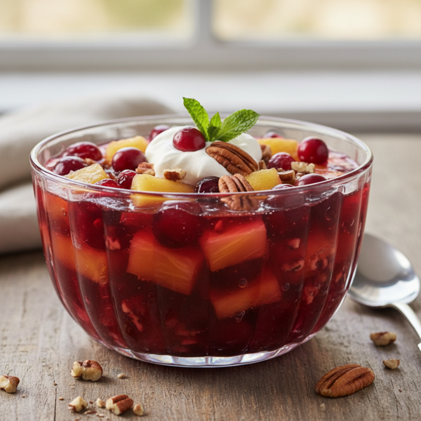 Cranberry Pineapple Jello Salad with Pecans recipe