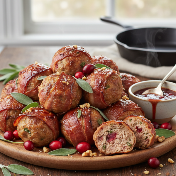 Cranberry Sage Sausage Meatballs Wrapped in Prosciutto recipe