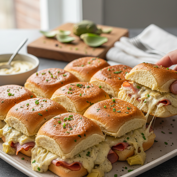 Creamy Artichoke & Ham Breakfast Sliders recipe