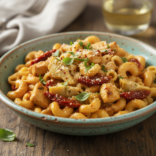 Creamy Artichoke & Sun-Dried Tomato Chicken Pasta recipe