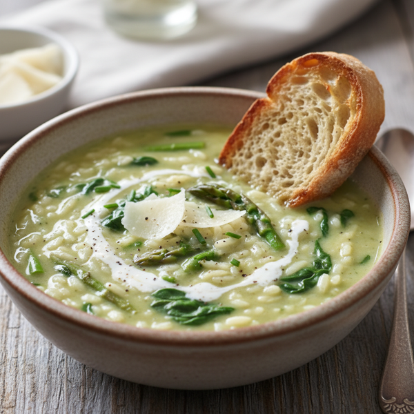 Creamy Asparagus Spinach Risotto Soup recipe