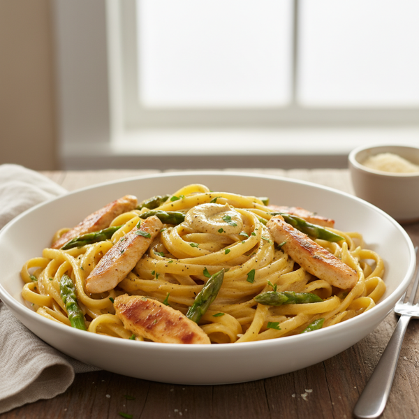 Creamy Asparagus and Dijon Chicken Fettuccine recipe