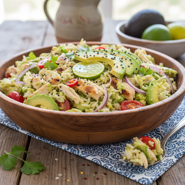 Creamy Avocado Chicken & Rice Salad recipe