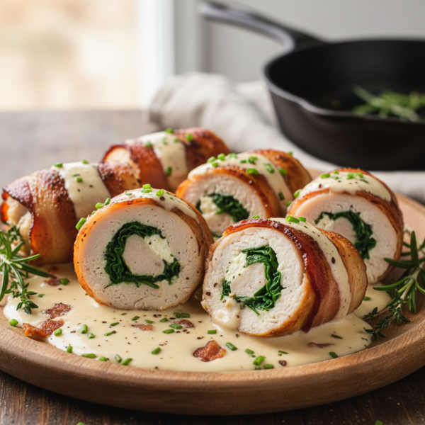 Creamy Bacon-Wrapped Chicken Rolls recipe