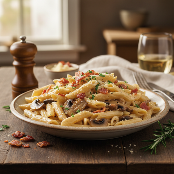 Creamy Bacon Mushroom Penne recipe