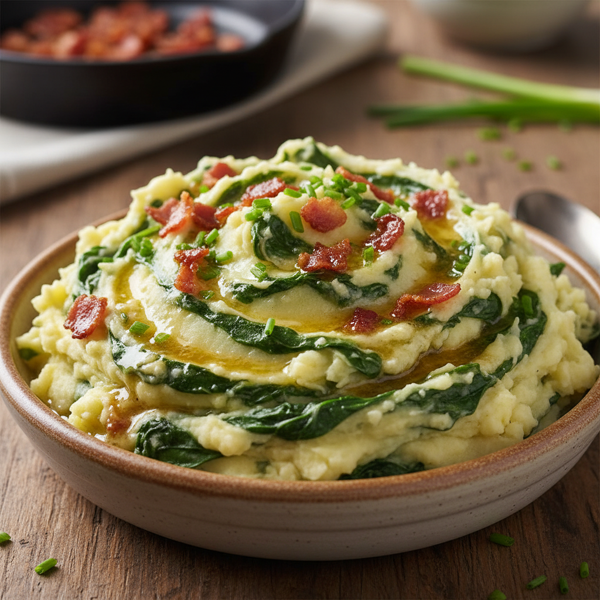Creamy Bacon Spinach Mashed Potatoes recipe