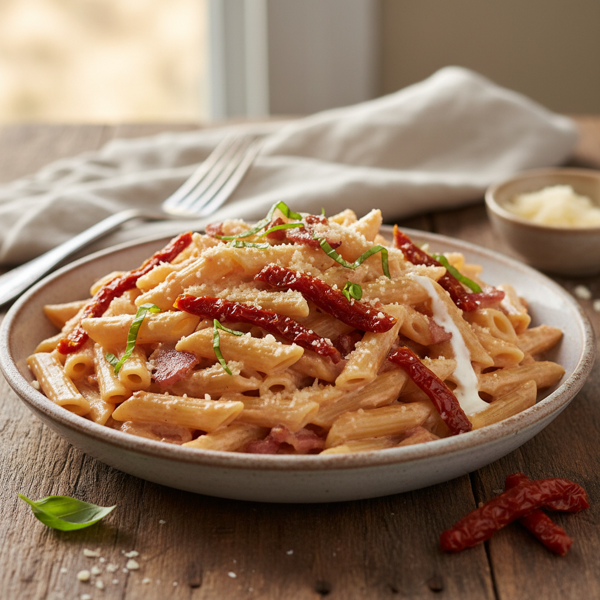 Creamy Bacon & Sun-Dried Tomato Penne Delight recipe