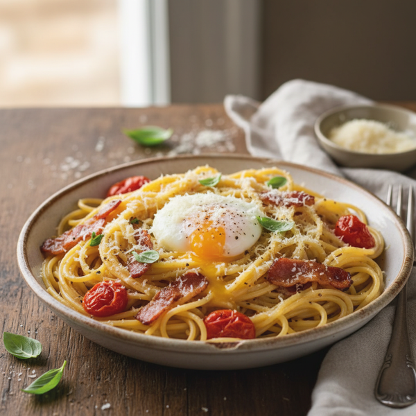 Creamy Bacon & Tomato Spaghetti Carbonara recipe