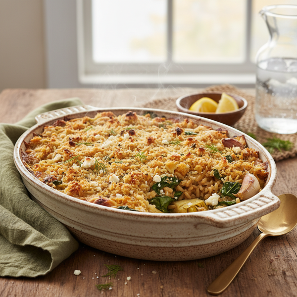 Creamy Baked Artichoke and Brown Rice Casserole recipe