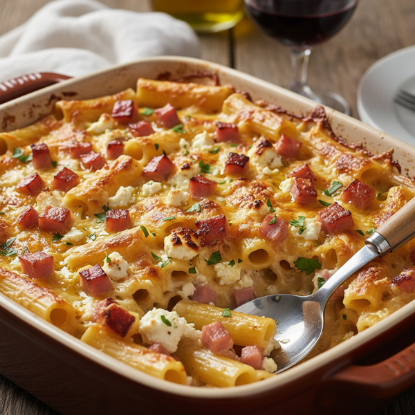 Creamy Baked Rigatoni with Savory Ham and Feta recipe