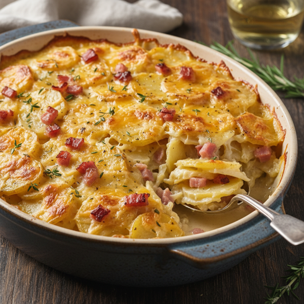 Creamy Baked Scalloped Potatoes with Ham recipe