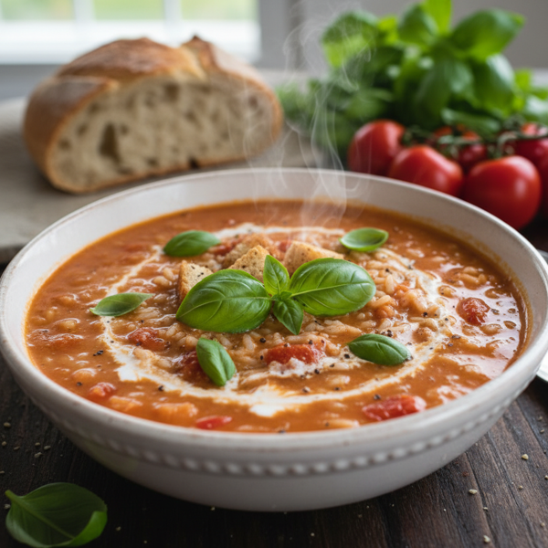 Creamy Basil Tomato Rice Soup recipe