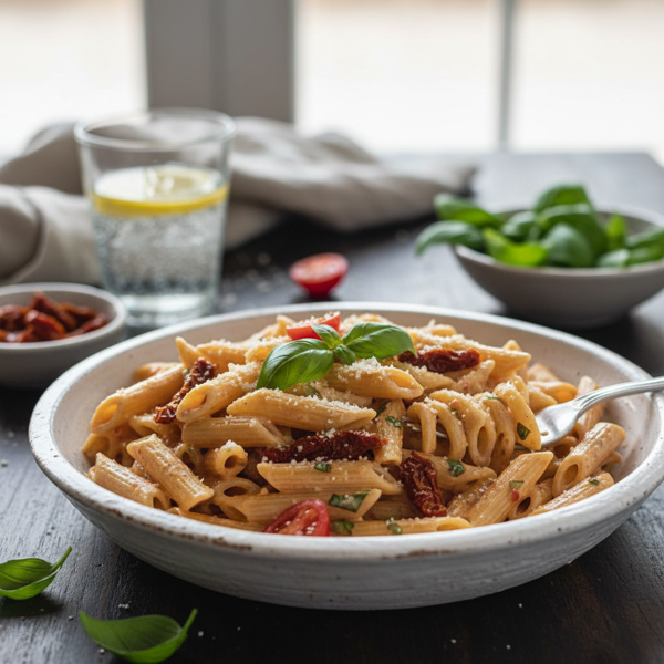 Creamy Basil and Sun-Dried Tomato Vegan Penne recipe