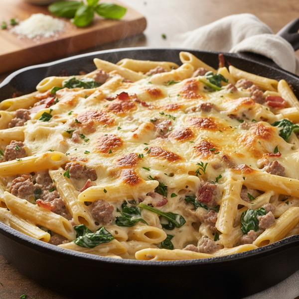 Creamy Beef Alfredo Pasta Bake recipe