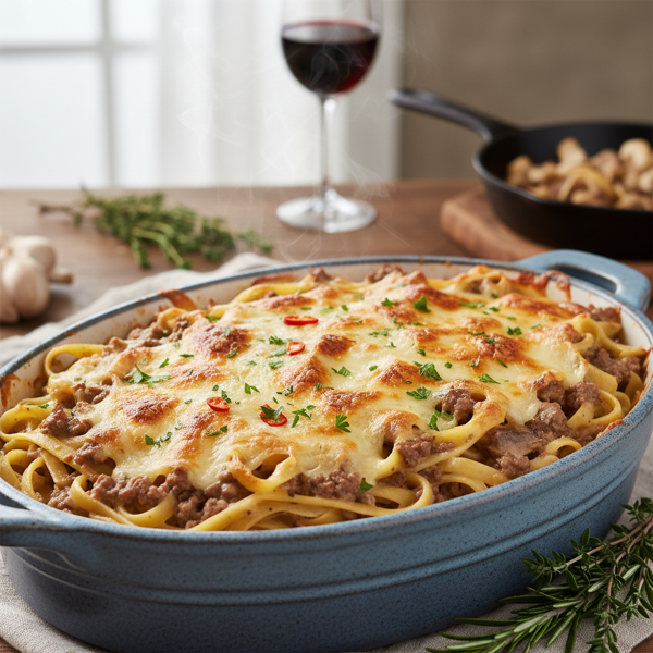 Creamy Beef Fettuccine Bake recipe
