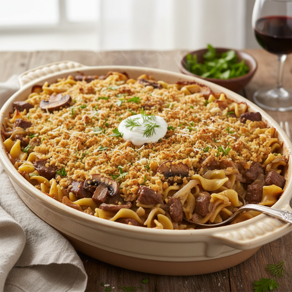 Creamy Beef Stroganoff Casserole Delight recipe