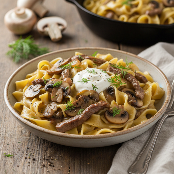Creamy Beef Stroganoff with Homemade Noodles recipe