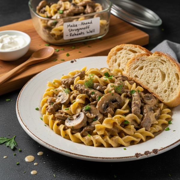 Creamy Beef Stroganoff with Make-Ahead Instructions recipe