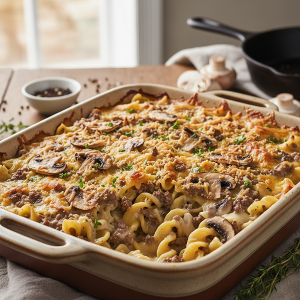 Creamy Beef & Mushroom Noodle Casserole recipe